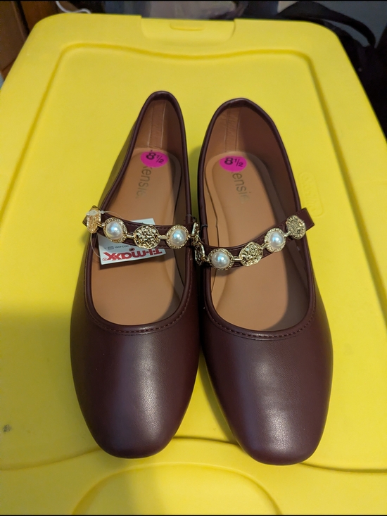 T.J.Maxx Shoes - T.J.Maxx Burgundy Pearl-Embellished Mary Jane Flats